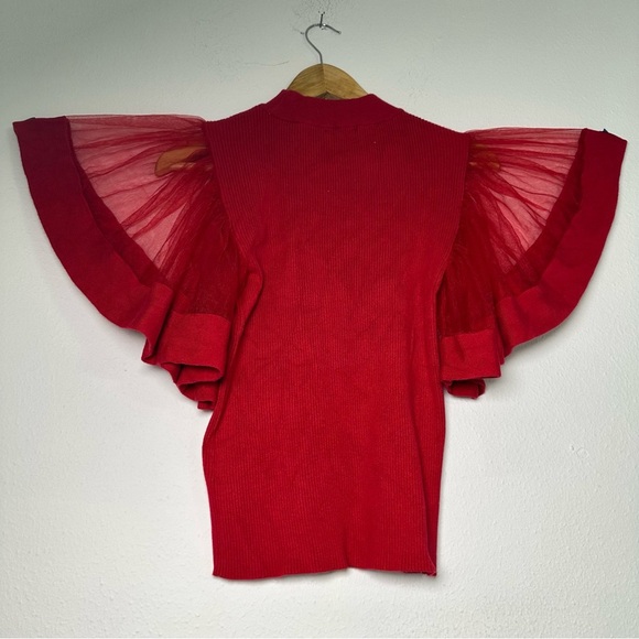 7 Avenue High Neck With Sheer Flutter Sleeve & Key Hole Neck Holiday Christmas - Picture 11 of 11
